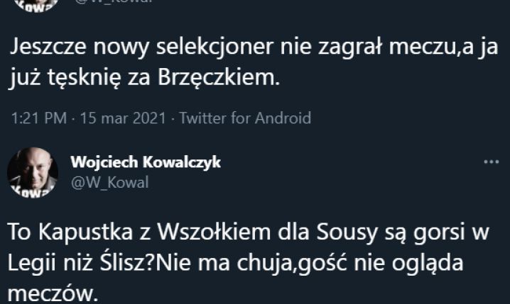TWEETY Wojciecha Kowalczyka po powołaniach Sousy! :D